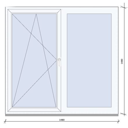 150x150 cm fele fix, fele bukó-nyíló műanyag ablak